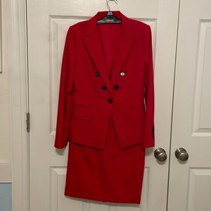 Express Red Double-Breasted Blazer and Skirt Suit